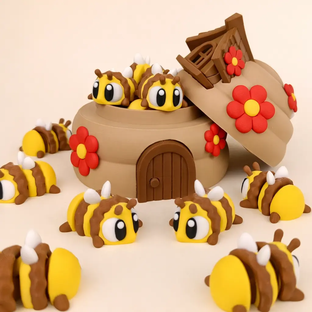 Detailreiches Bienenstock-Bundle mit abnehmbarem Deckel und kleinen Bienenfiguren