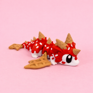 Sugar Rush der Minidrache als bewegliche 3D-Druck Figur auf rosa Hintergrund